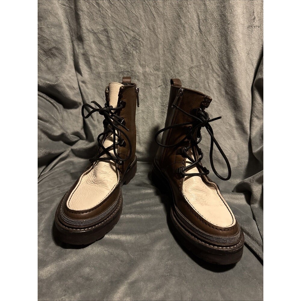 Brunello Cucinelli Vibram Women's Leather Brown Boots Shoes Size 38 7.5